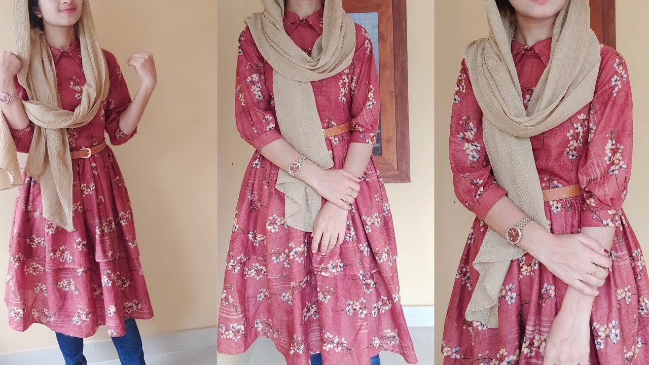 DIY  - midi dress with collar neck/ double layer dress