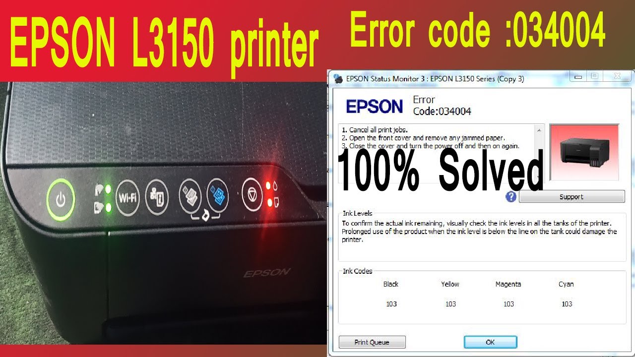 EPSON L3150 ERROR CODE: 034004 PROBLEM SOLVED, EPSON L3150- ERROR CODE: 034004, BLINKING