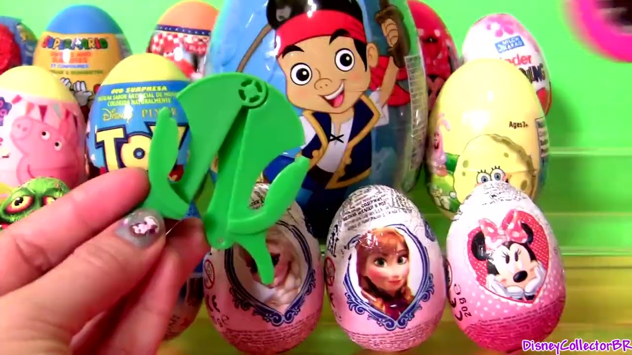 24 Giant Surprise Eggs with Kinder Play Doh Toys Anna & Elsa
