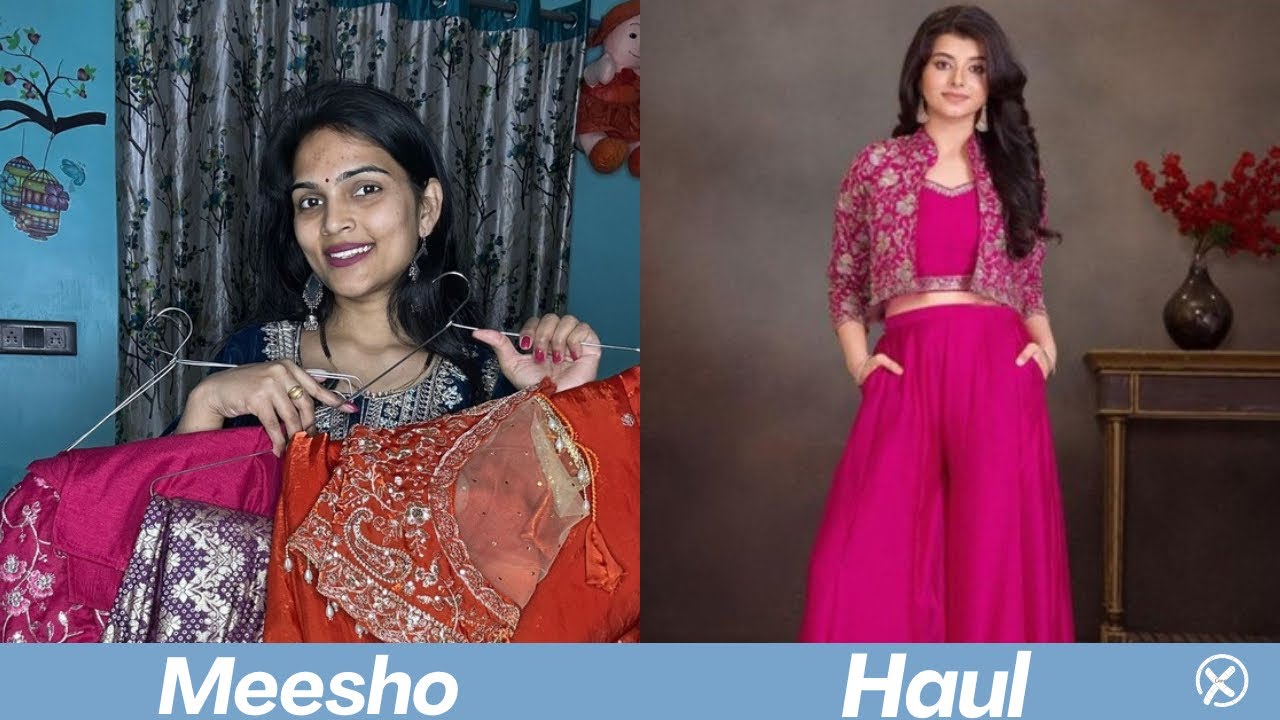 Huge MEESHO designer clothes haul..SAREE And 3-piece dress 😀👍Day-48