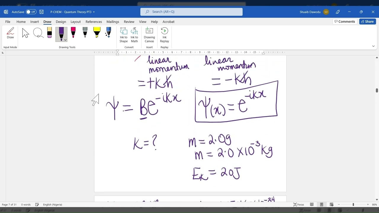 How to DETERMINE the Wavefunction of a moving particle using its Kinetic Energy | Physical Chemistry