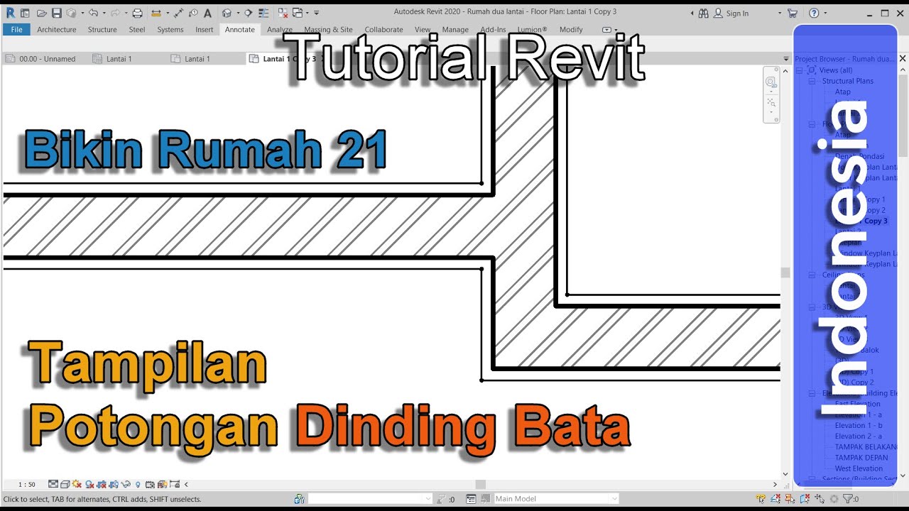 REVIT BIKIN RUMAH 21 – Dinding batu bata untuk denah dan potongan
