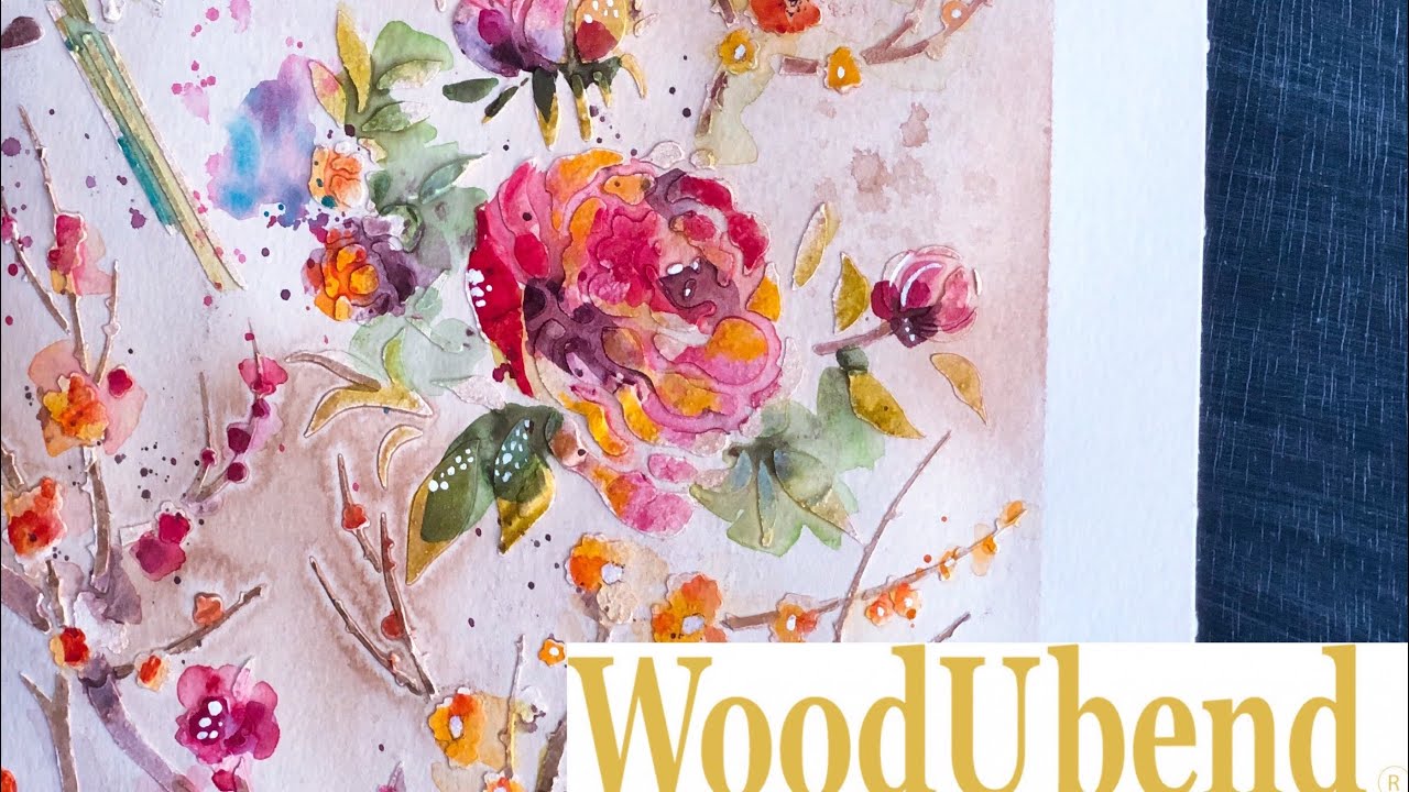 Watercolor on Venetian Plaster with WoodUbend, Stencil Oriental Garden
