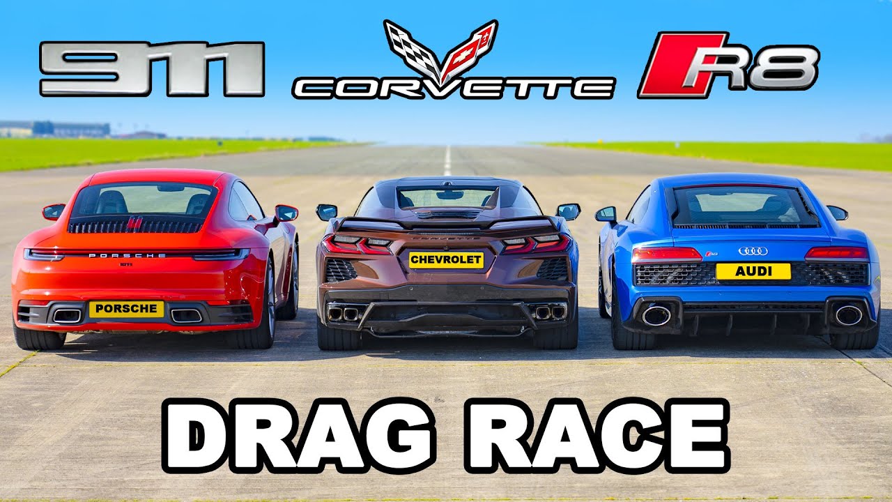 Audi R8 v Chevy Corvette v Porsche 911: DRAG RACE
