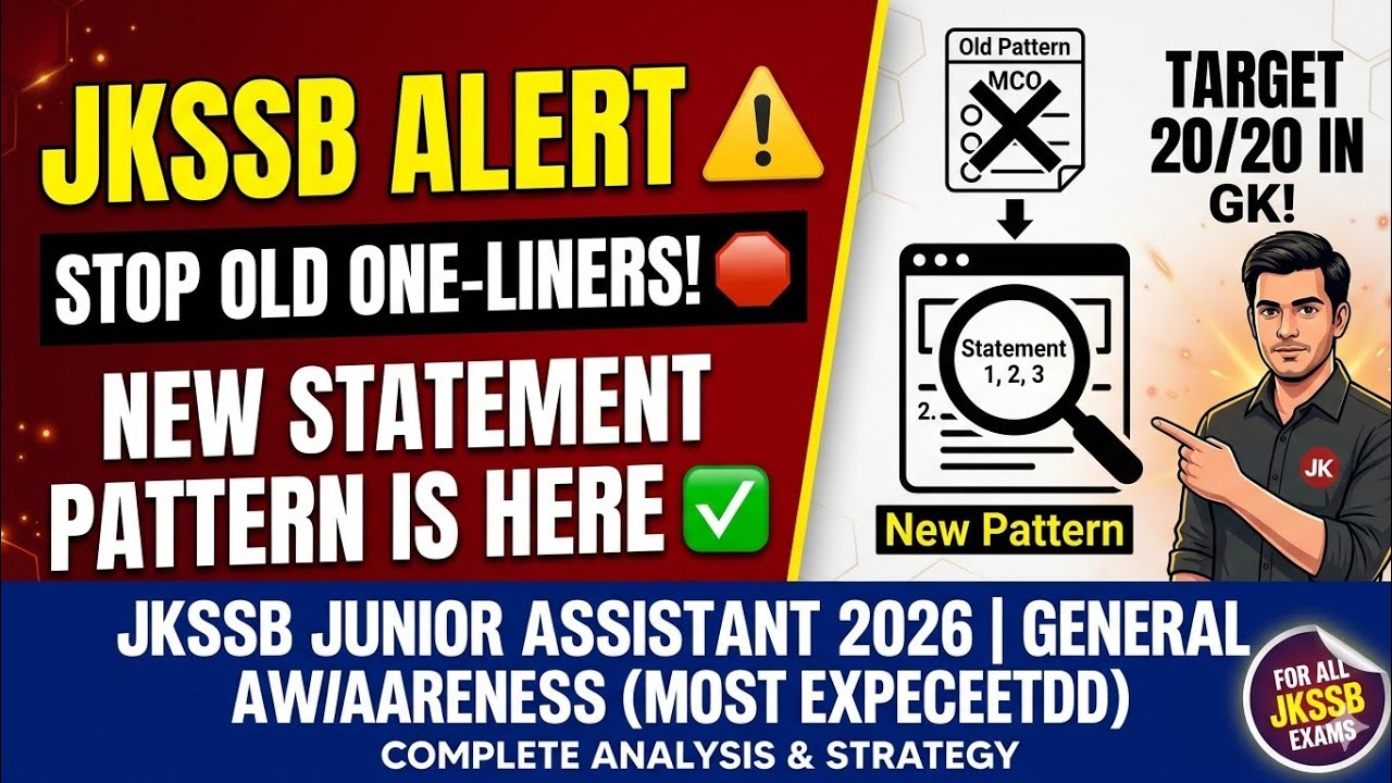 JKSSB Junior Assistant 2026: General Awareness (New Pattern) | Statement Based MCQs 🚨Latest Syllabus