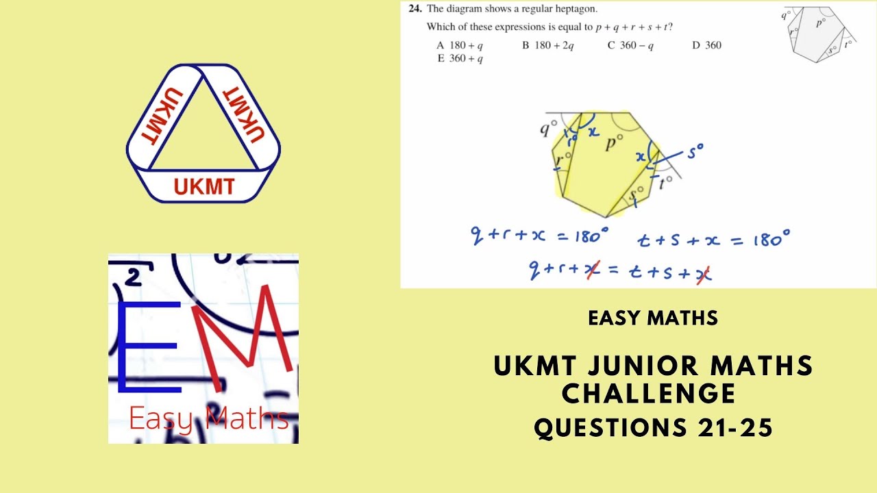 UKMT Junior Maths Challenge 2019 Questions 21-25