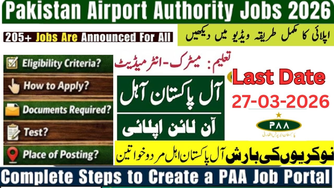Pakistan Airport Authority Jobs 2026 | PAA Jobs online apply
