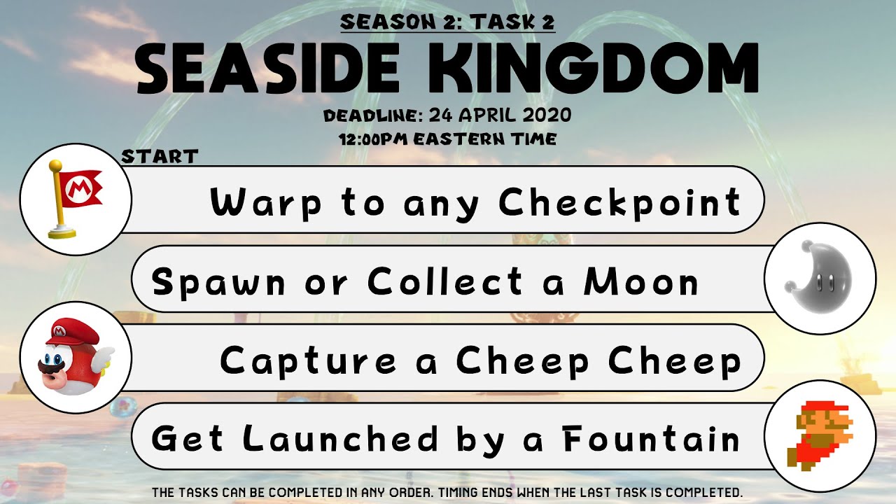 Super Mario Odyssey Task Results - Season 2, Standard Task 2: Seaside Kingdom