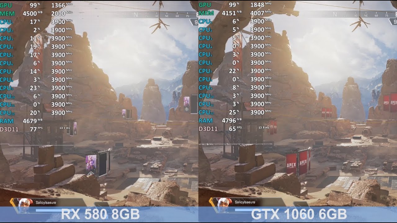 Apex Legends Radeon RX 580 vs GeForce GTX 1060 - Gameplay Benchmark Test