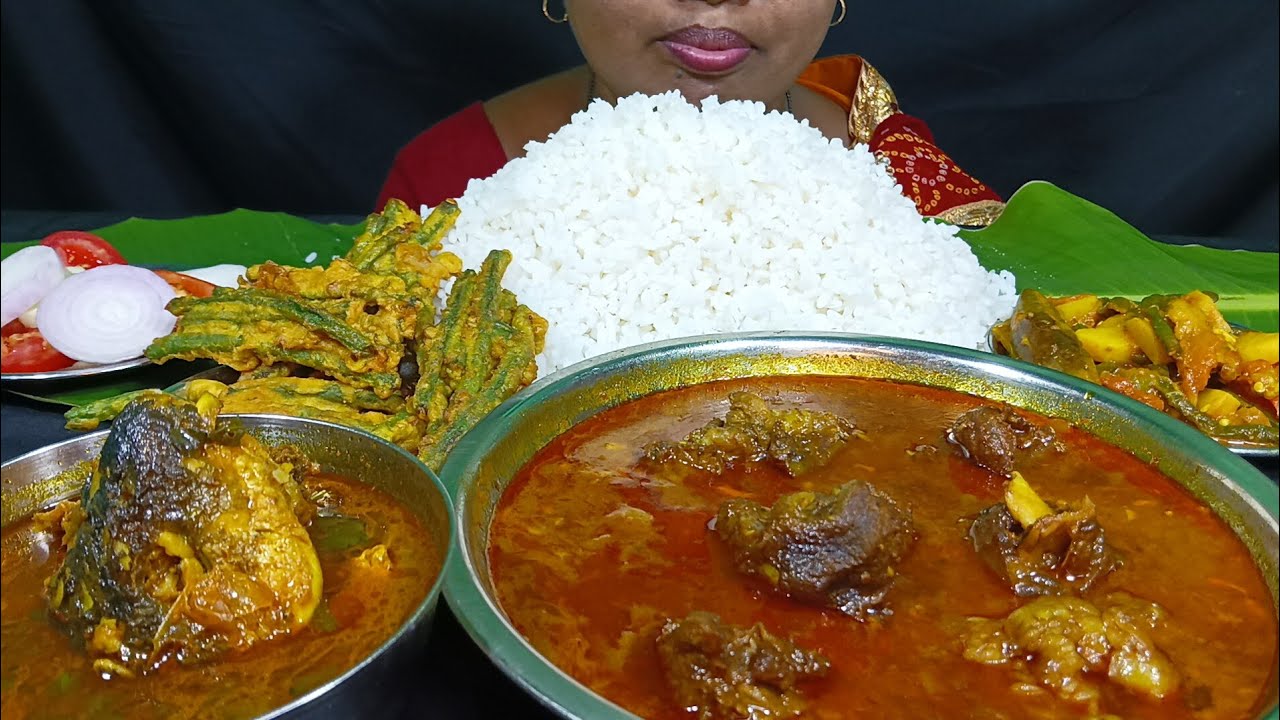 EATING SPICY 🔥 MUTTON CURRY,  FISH HEAD CURRY, BARBATI PAKODA , SABJI, MUKBANG, ASMR, EATING SHOW