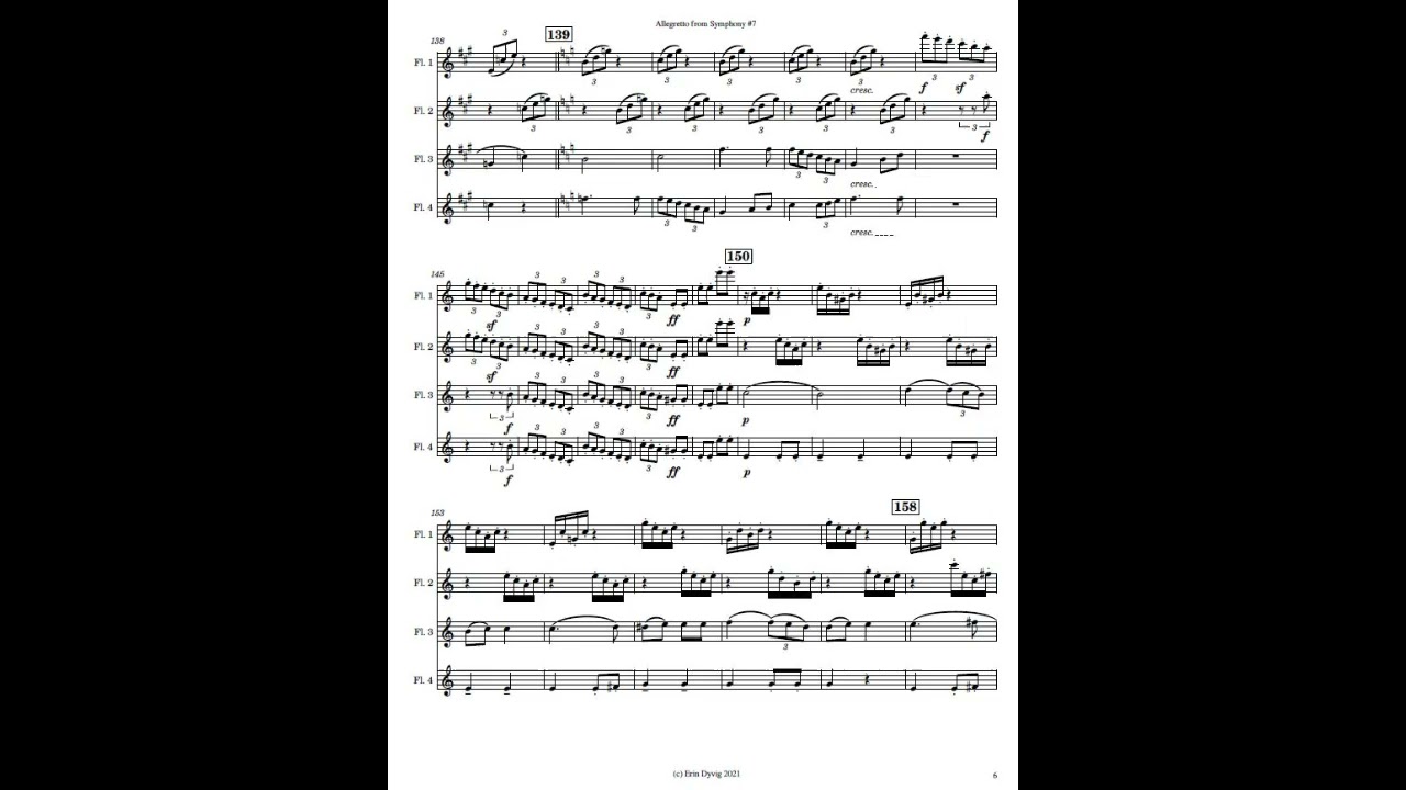 Allegretto from Beethoven Symphony No. 7 arr. for flute quartet