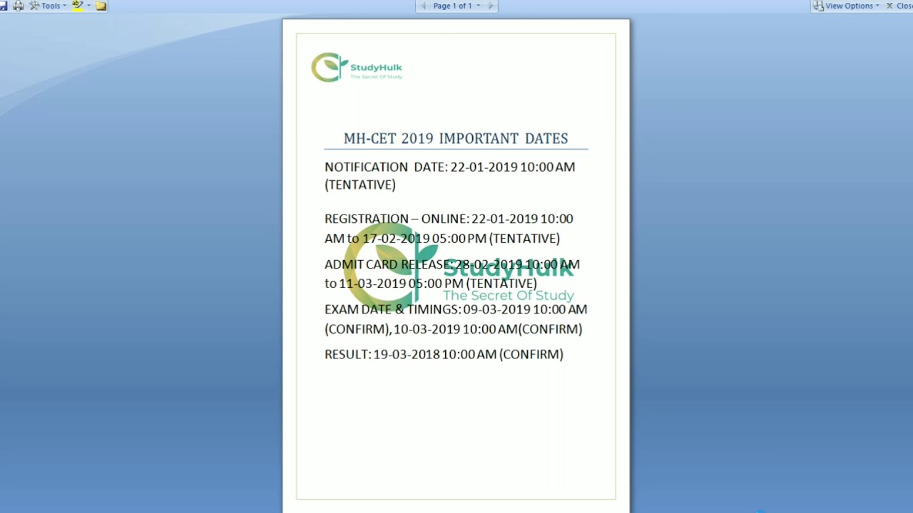 MH-CET 2019  IMPORTANT DATES