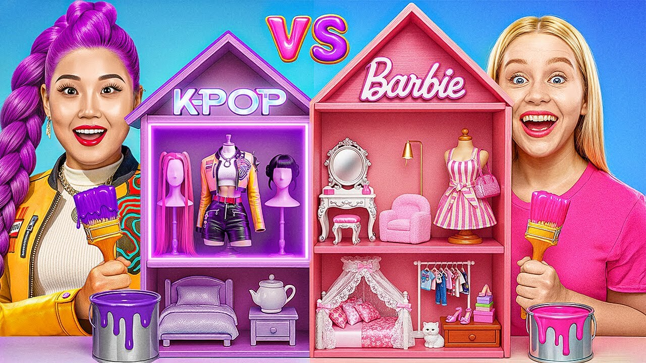 DESAFIO DO QUARTO DE TRANSFORMAÇÃO! 🎨Barbie vs Rumi Truques de Arte e DIY em Desenho Por 123GO!GOLD