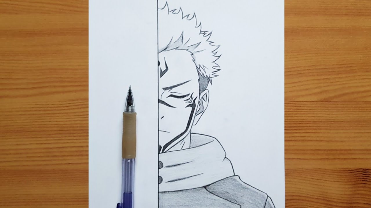 How to draw Ryomen Sukuna from JJK || Sukuna half face step by step || Easy anime tutorial