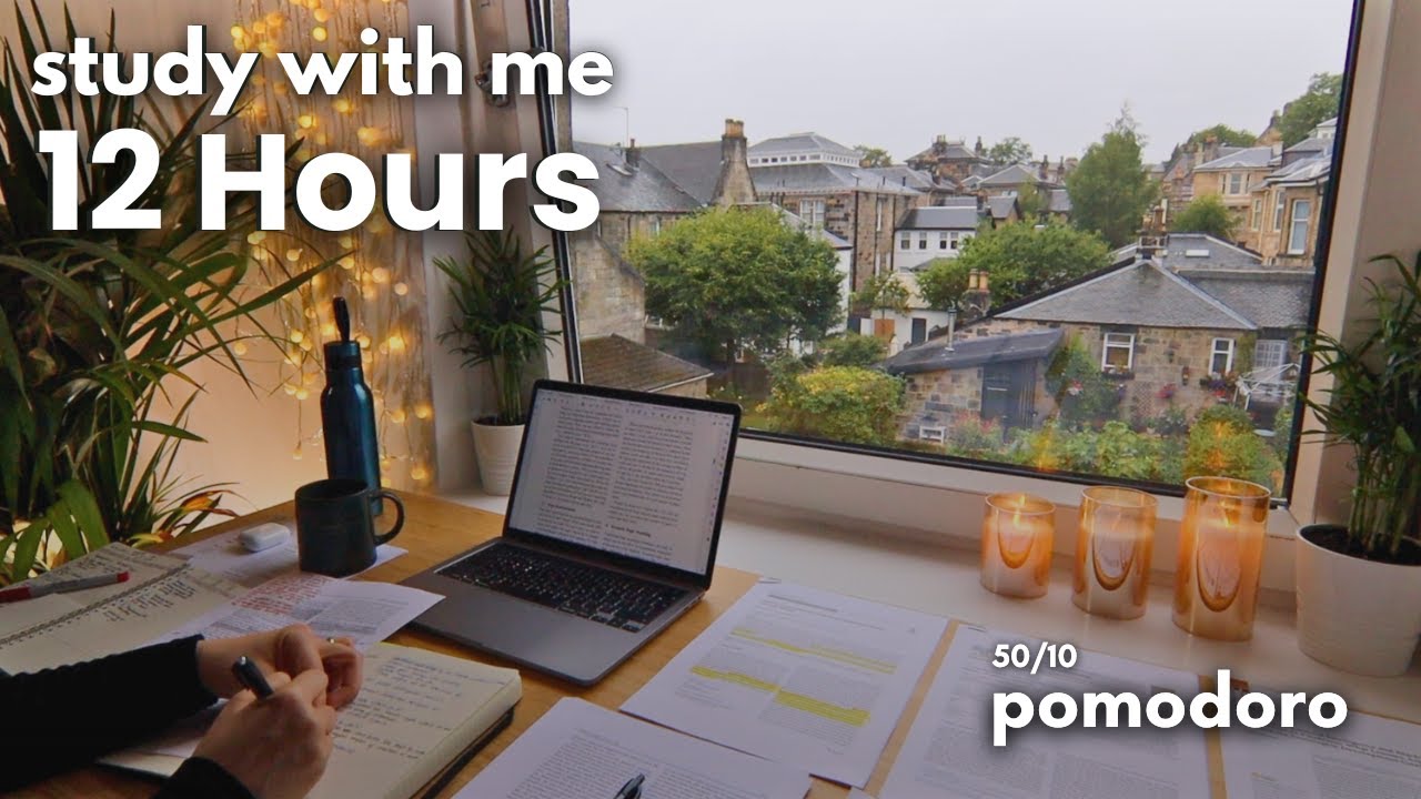12 Hour Study With Me | Real-Time Pomodoro | No Music, Background Noise, 10-Min Breaks