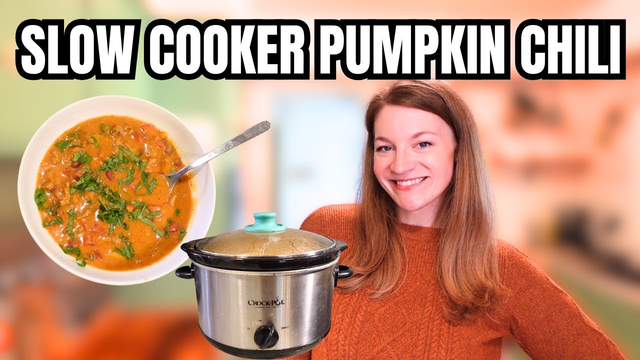 Slow cooker pumpkin chili recipe! High fiber, high protein, cheap fall soup in my Crockpot!