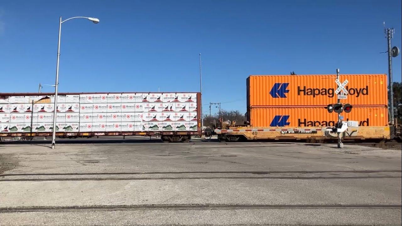 UP 6071 Mixed Freight Train w/9 Locos including Mid DPUs East, Main St Railroad Crossing, Fremont NE