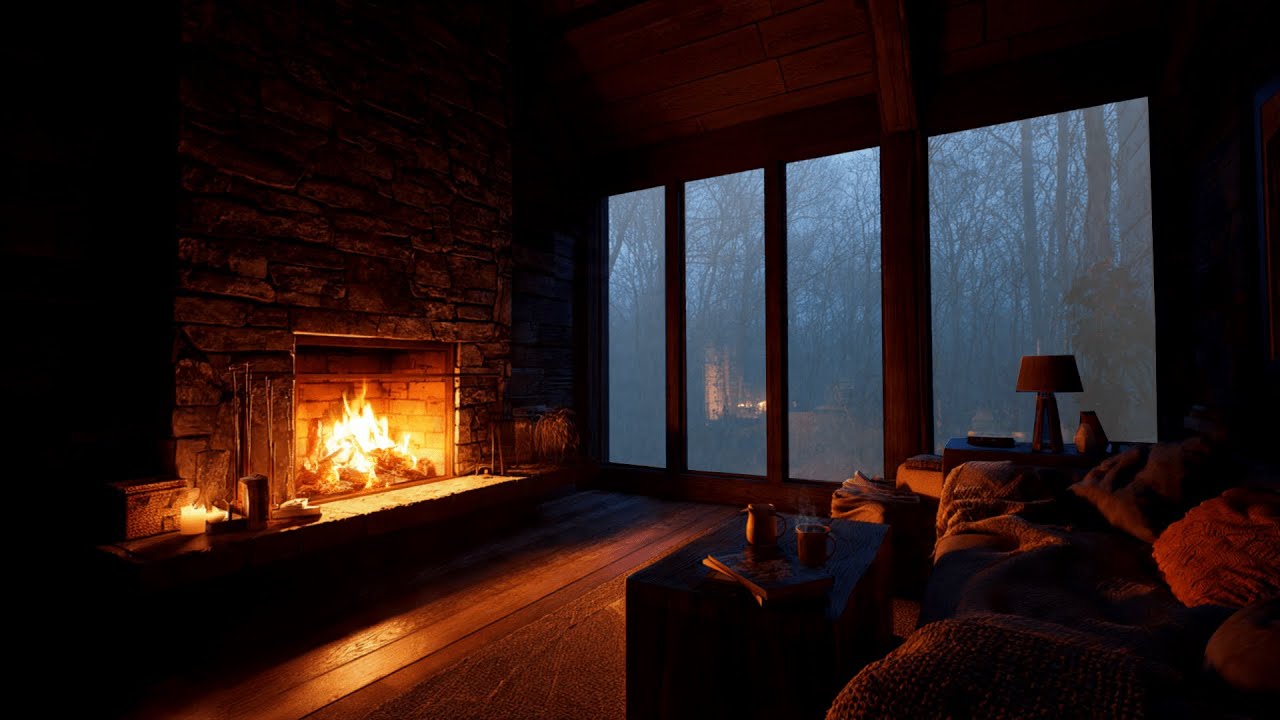 Rain & Thunder Night in a Cozy Cabin ⛈️ | Crackling Fireplace Ambience for Sleep