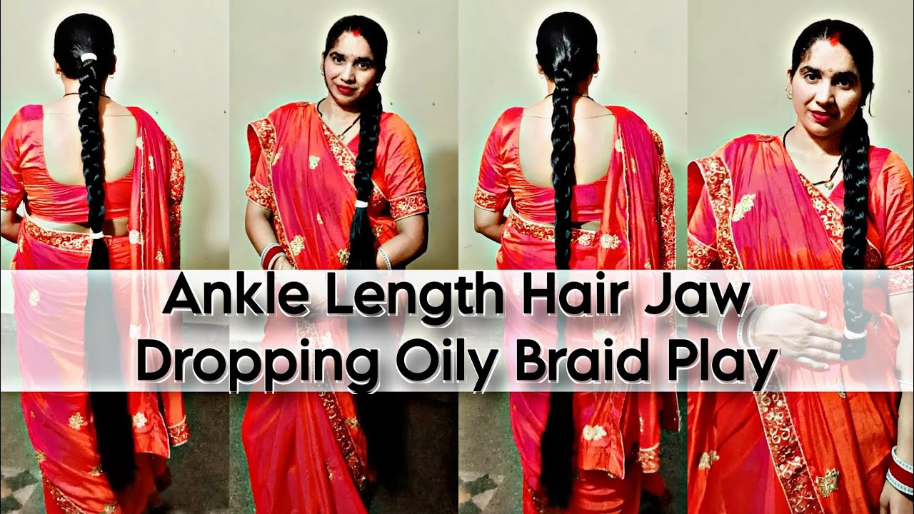 🔥 Elegant Red Saree Look | Ankle-Length Hair Transformation | From Braided Bun to Sleek Fold Braid 💫