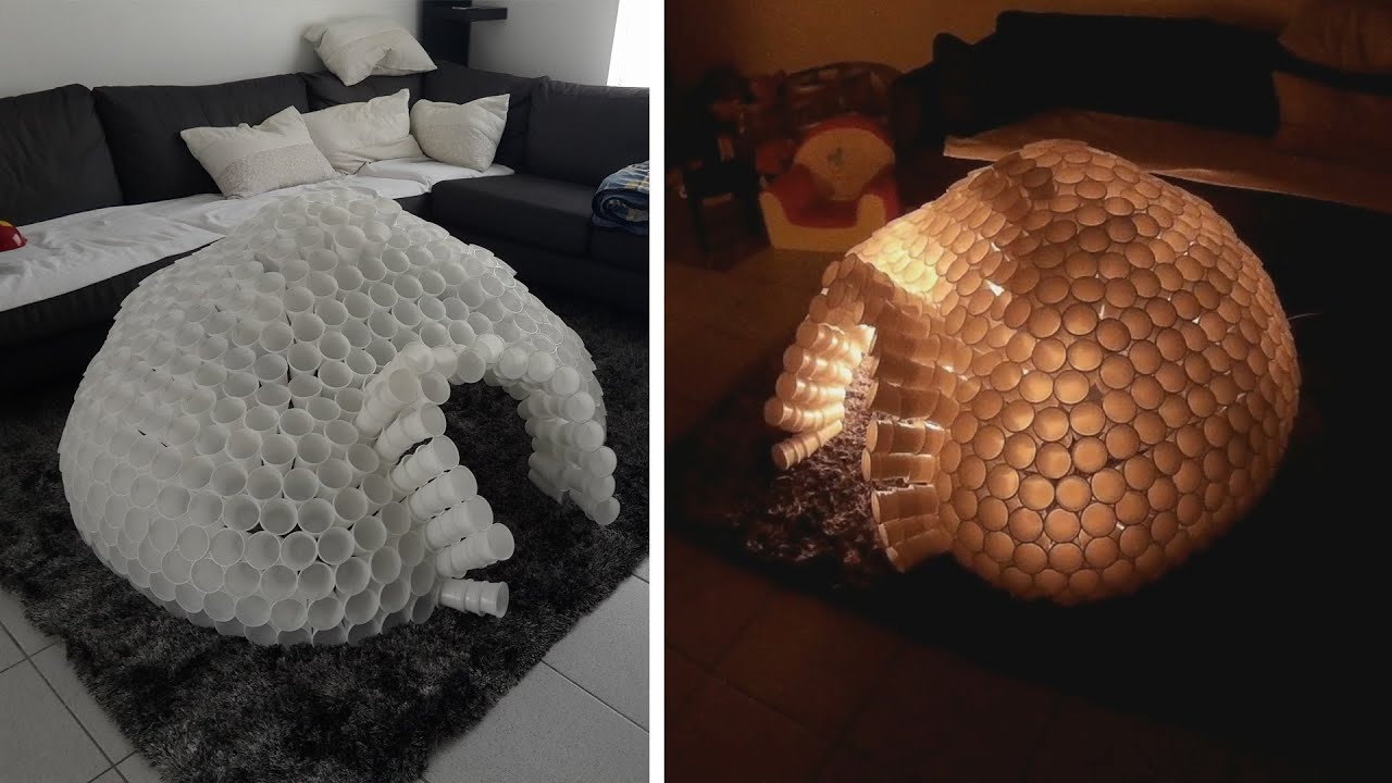 How to Build an Igloo with plastic cups DIY - build children's cabin