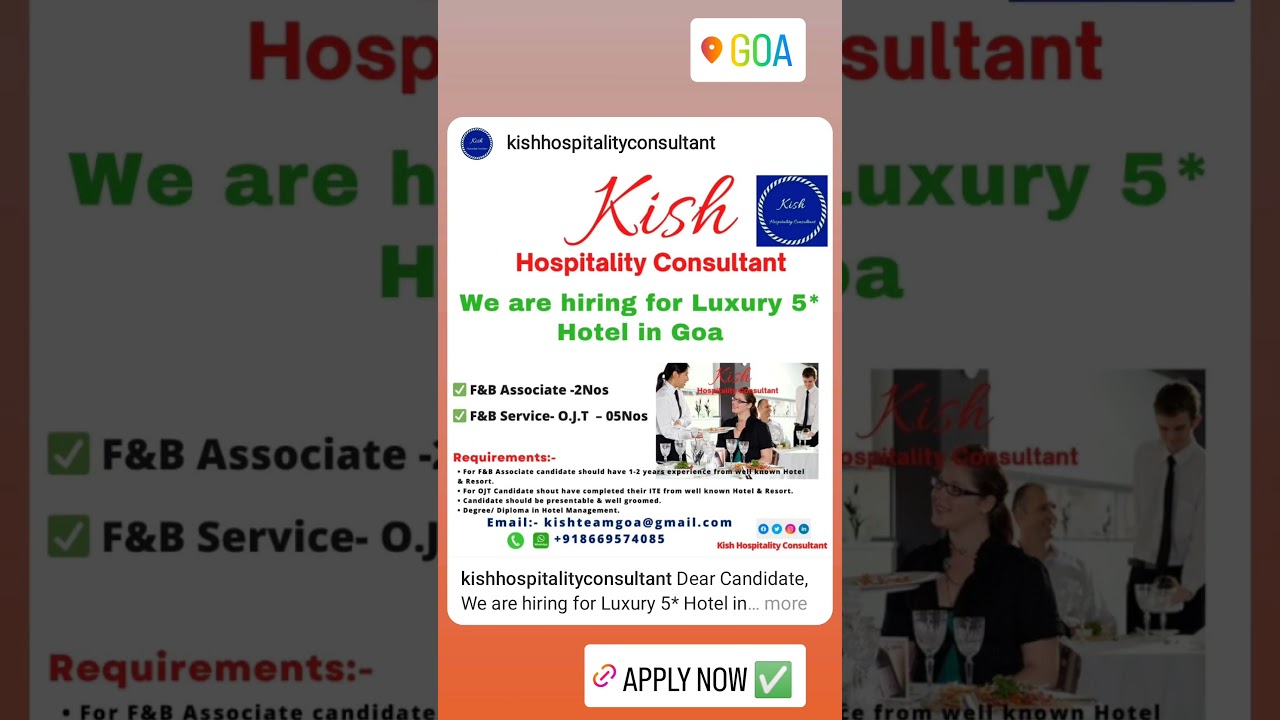 5* Hotel Jobs In Goa #kish #kishhospitality #kishhospitalityconsultant #panjim #northgoa #goa #india