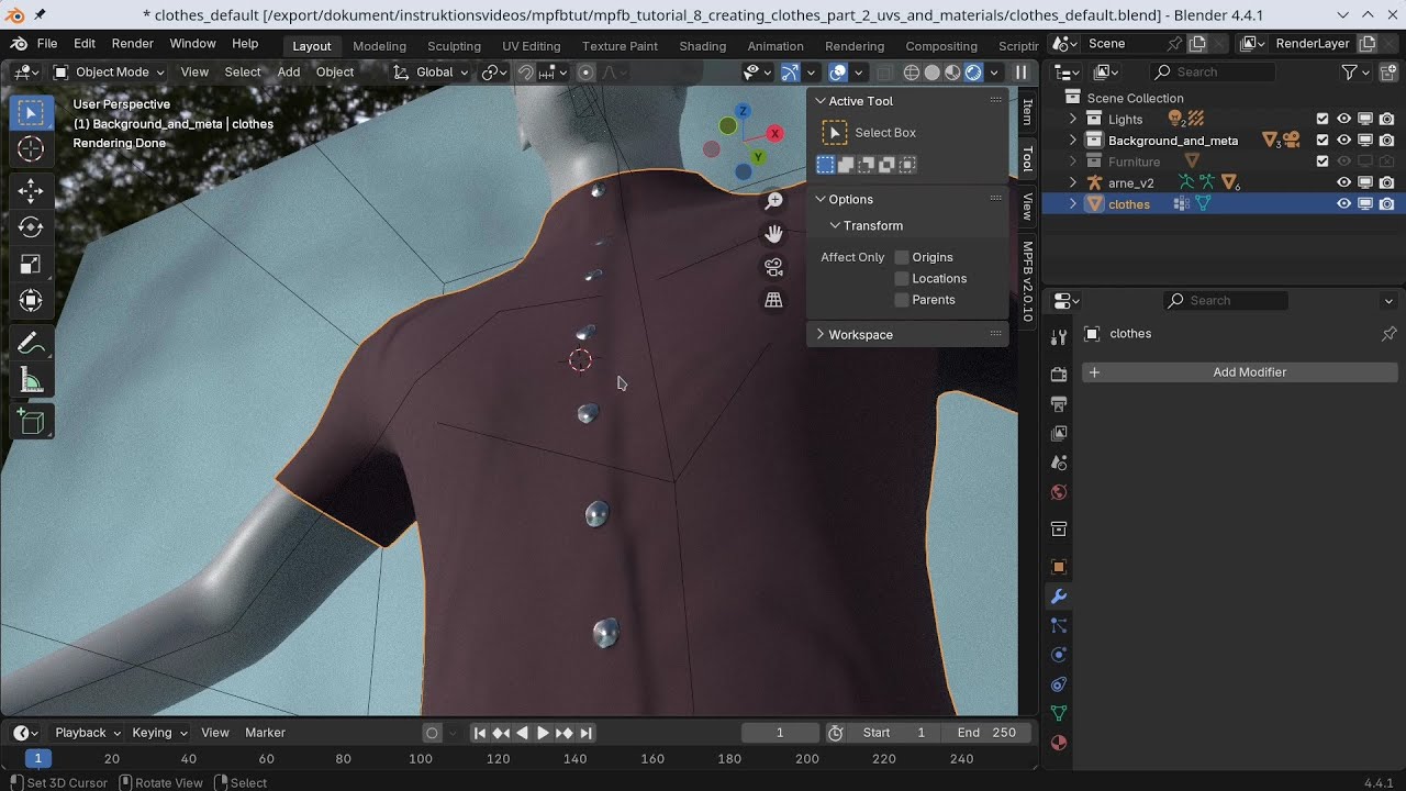 MPFB Tutorial: Creating Clothes Part 2 - UVs and Materials