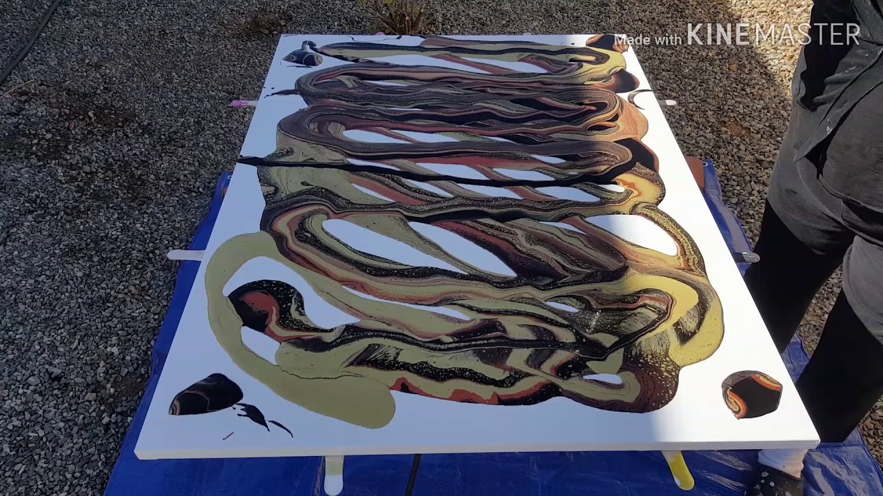 Beautiful Big 30×40 metallic gold, copper and black acrylic pour painting