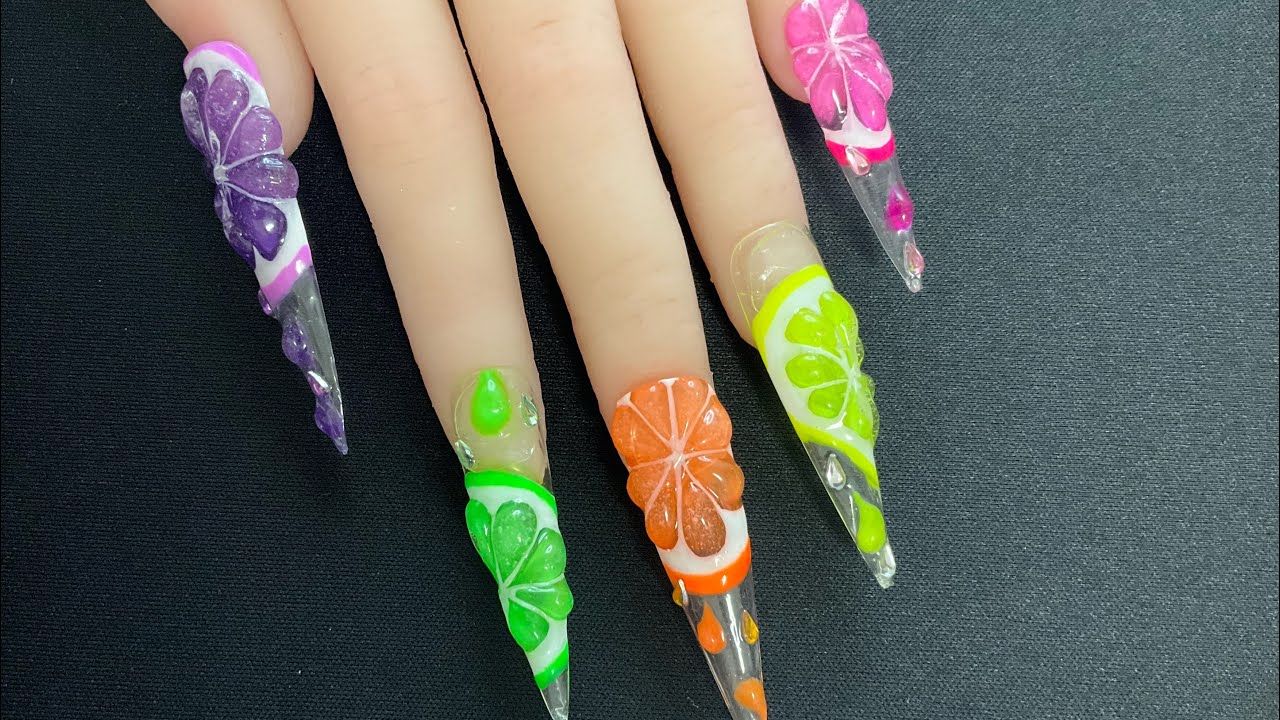 Fruits 3D !  Lemon & Orange Nail art.