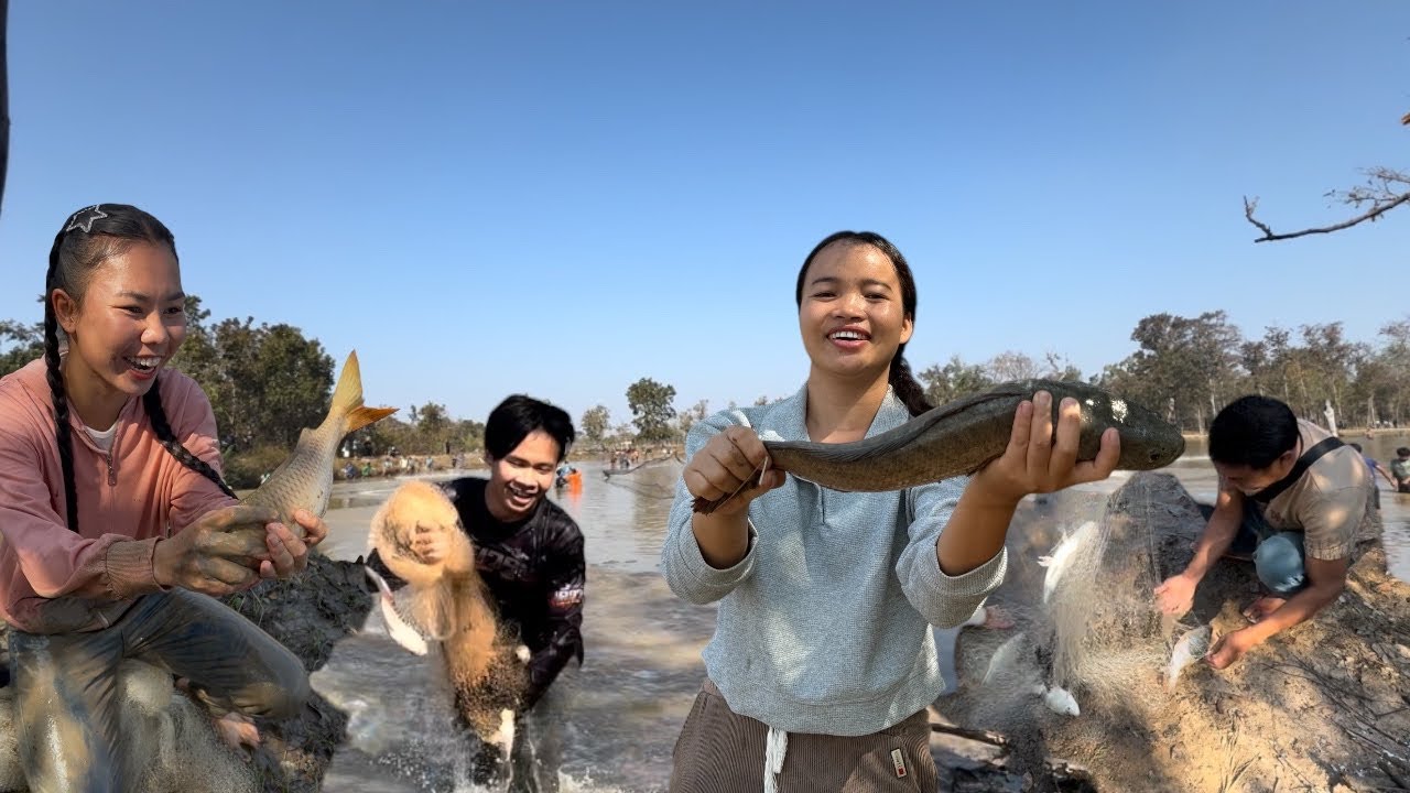ຫວ່ານແຫໜອງລວມໃນໝູ່ບ້ານ🇱🇦หว่านแหสระรวมในหมู่บ้าน1ปีมีครั้งเดียว