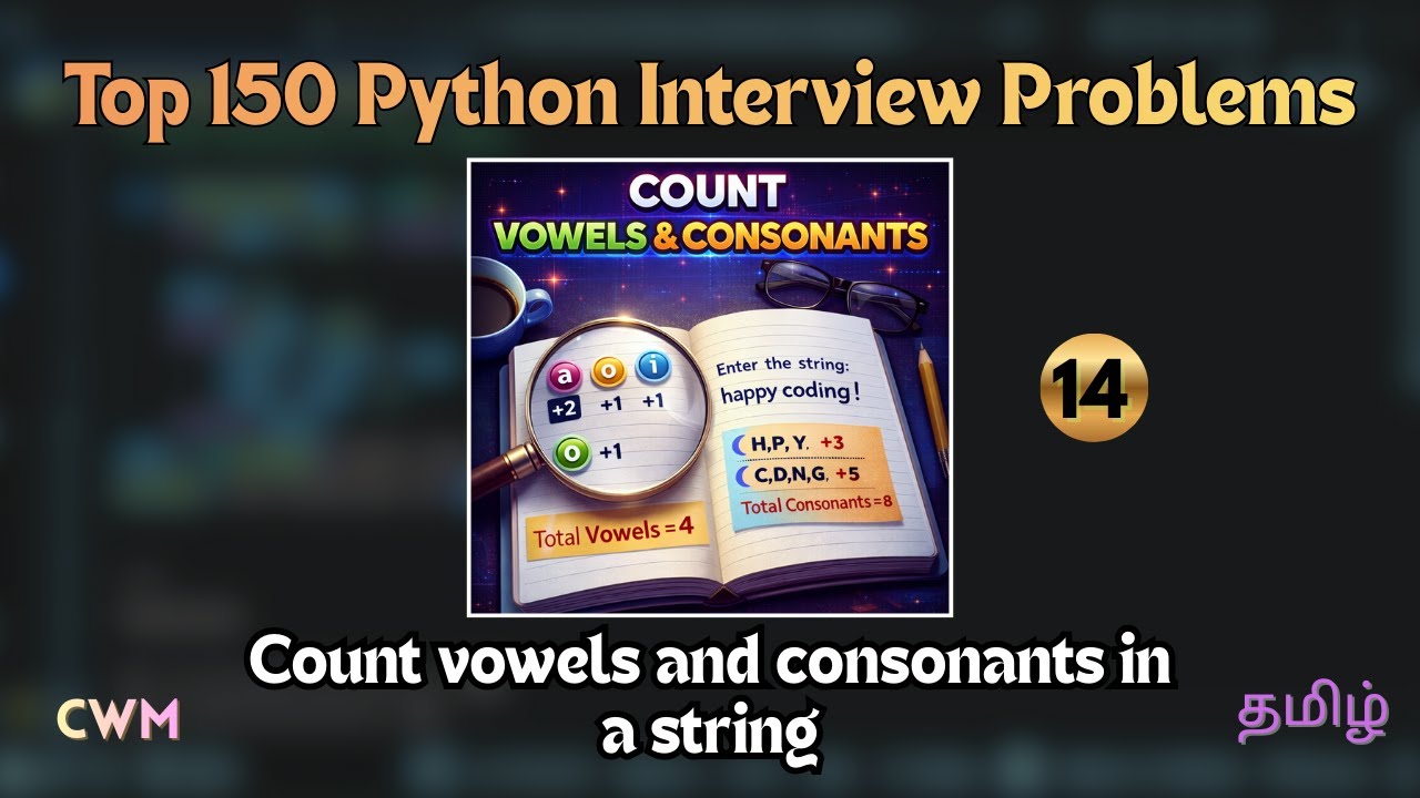 Count Vowels and Consonants in a String🐍 | Top 150 Python Interview Problems in Tamil