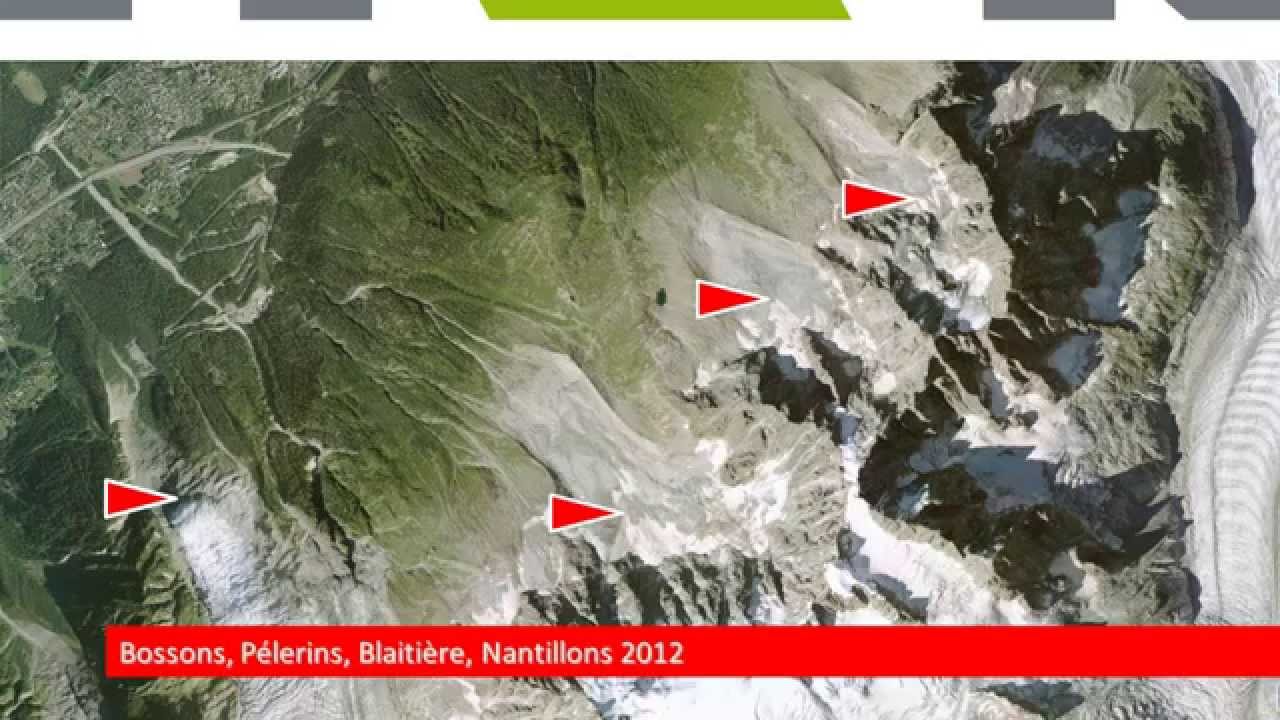 Recul des glaciers du massif du Mont-Blanc sur le G&eacute;oportail