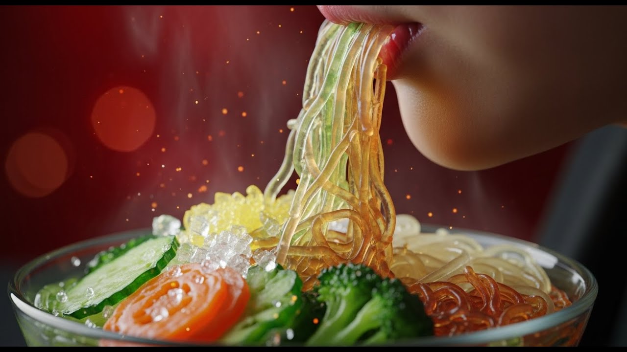 🍜 ASMR: Veggie Ramen Bowl with 'Glass' Ingredients 🧊 (Satisfying Slurping Sounds)