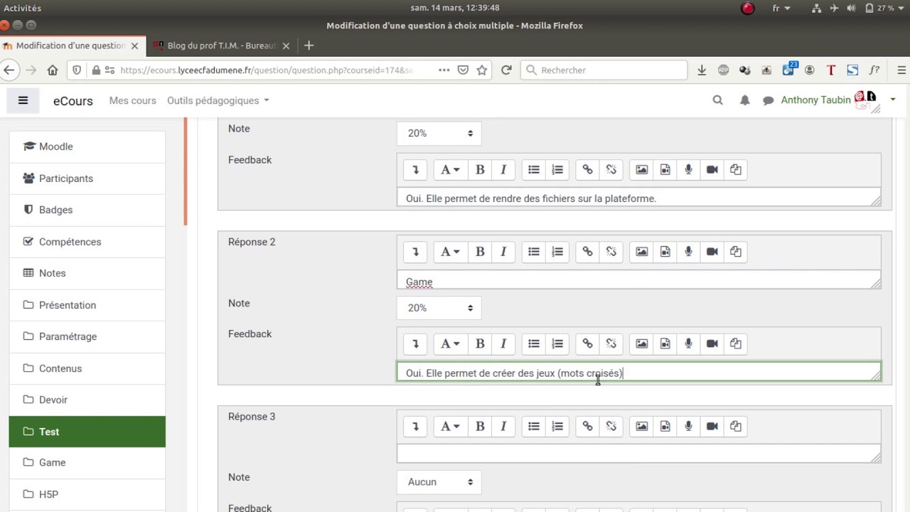 Tuto vidéo : Paramétrer une activité Test dans Moodle