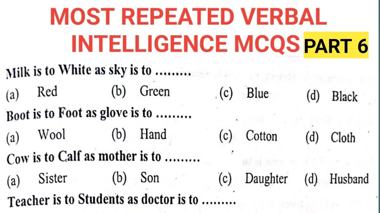 MOST REPEATED VERBAL INTELLIGENCE TEST MCQS PART 4| PMA/AMC/Navy/GDP