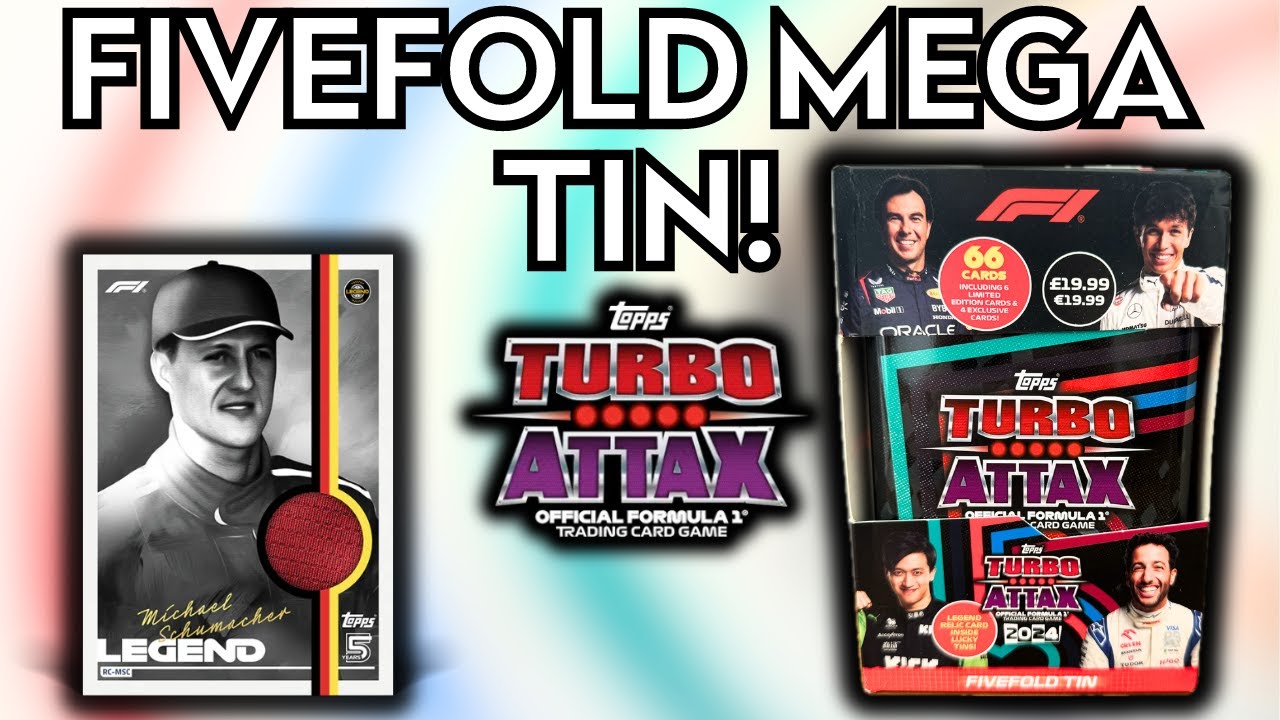 HUNTING FOR A MICHAEL SCHUMACHER RELIC CARD! | TOPPS F1 TURBO ATTAX 2024 | FIVEFOLD MEGA TIN OPENING
