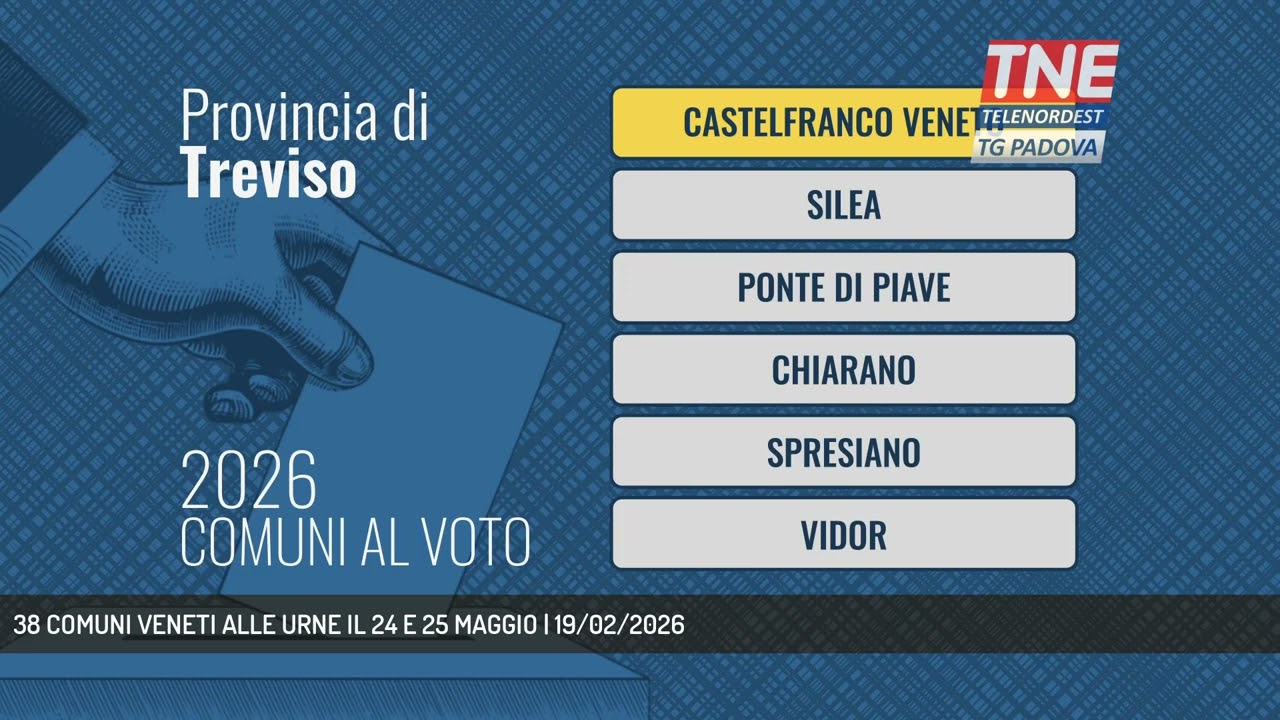 38 COMUNI VENETI ALLE URNE IL 24 E 25 MAGGIO | 19/02/2026