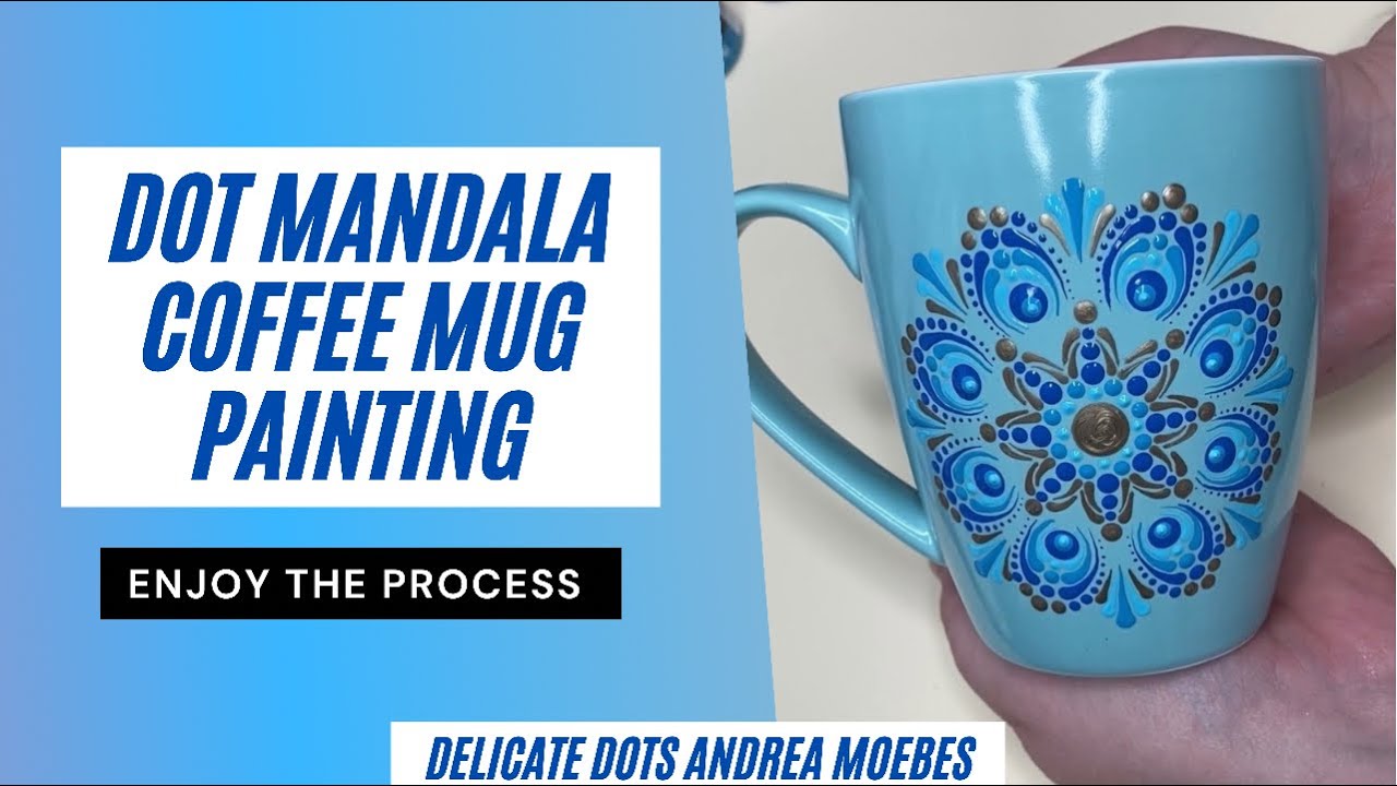 Satisfying Dot Mandala Mug Painting. Blue mandala acrylic painting.
