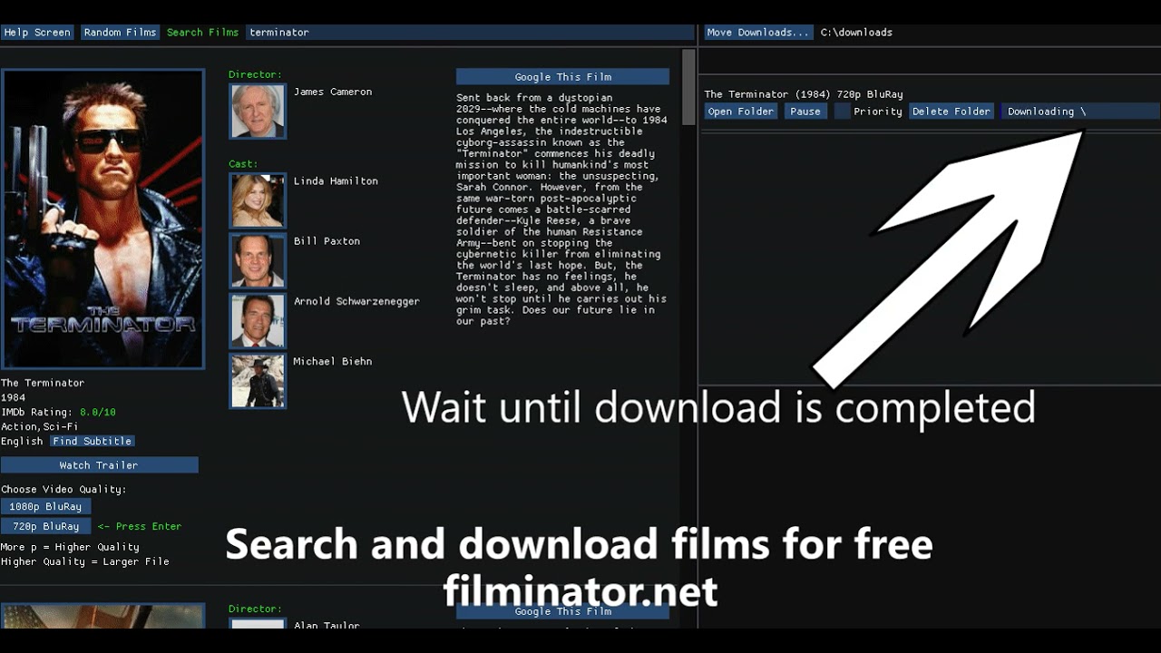 Filminator: Software to search and download films for free