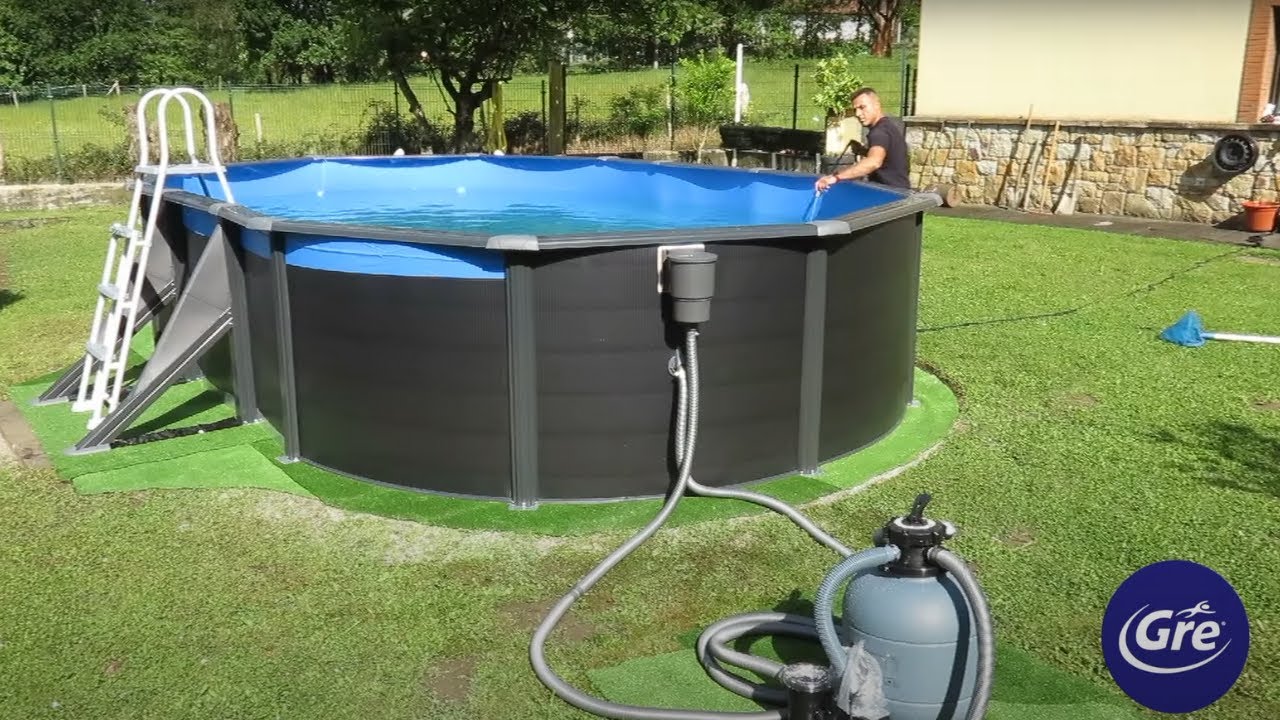 Montaje de una piscina de acero ovalada Gre