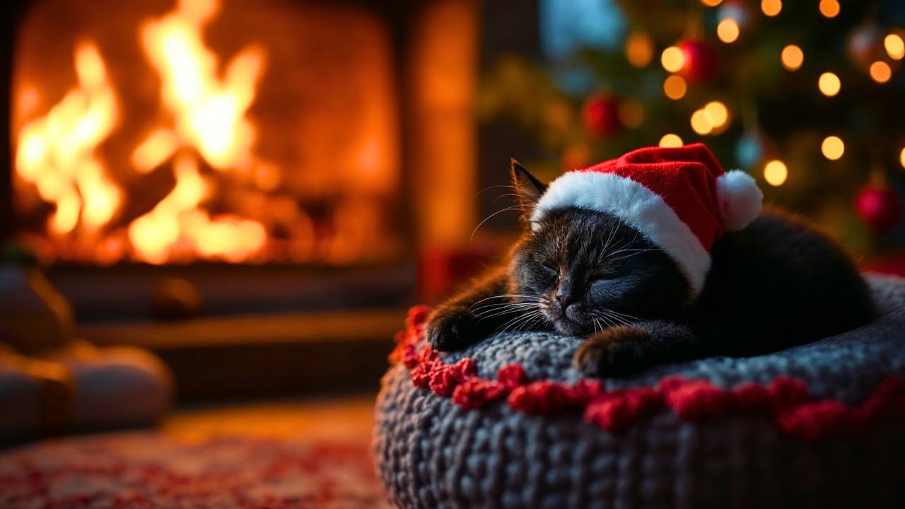 Quiet Cat Purring by the Fireplace at Night — Cozy ASMR Ambience for Deep, Restful Sleep