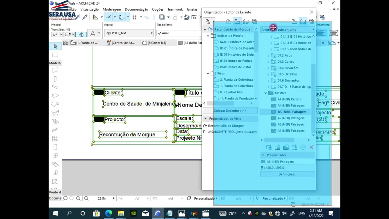 Aula 9: ArchCAD - Introdução dos Desenhos no livro de Leitura, Propriedades a Publicar.