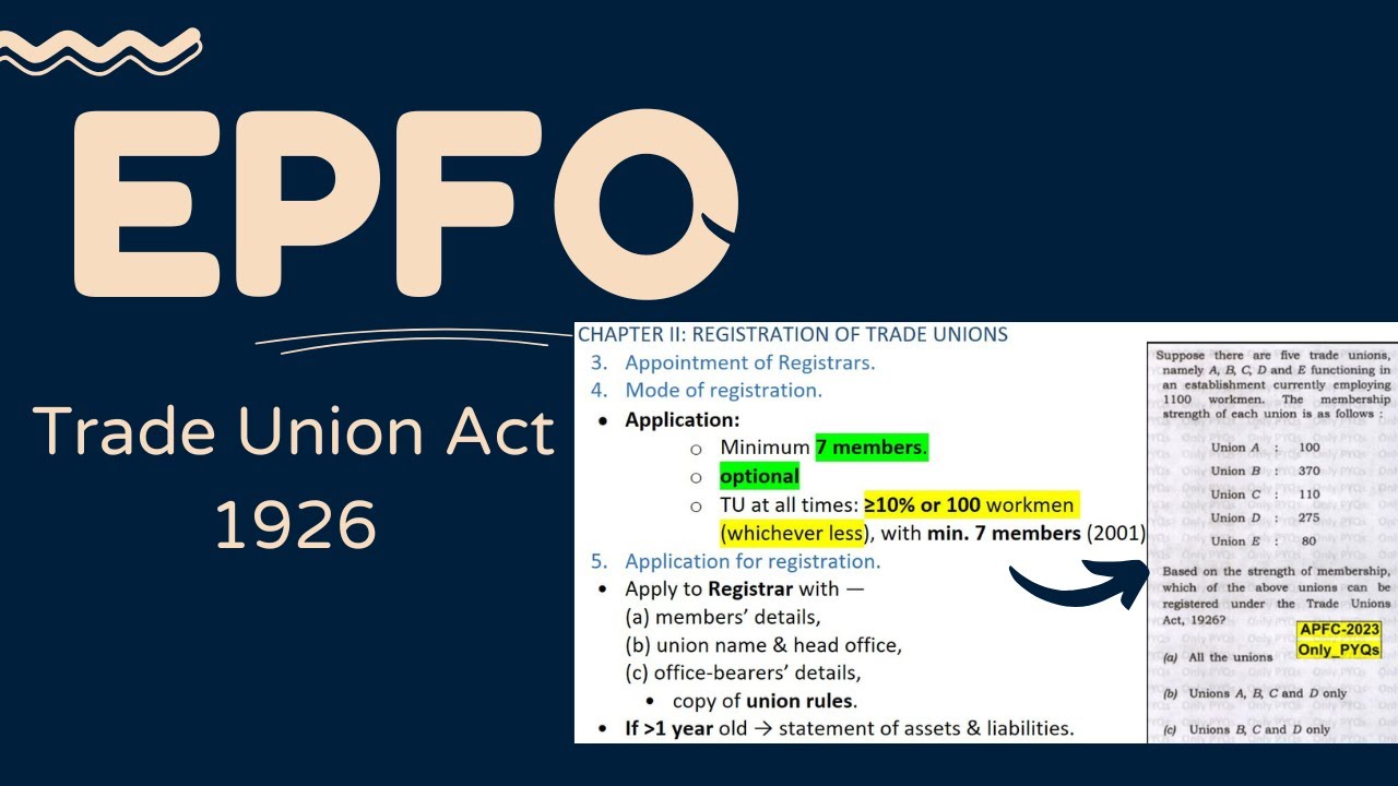 4. Trade Union Act, 1926 | Bare Act + PYQs | EPFO Labour Laws
