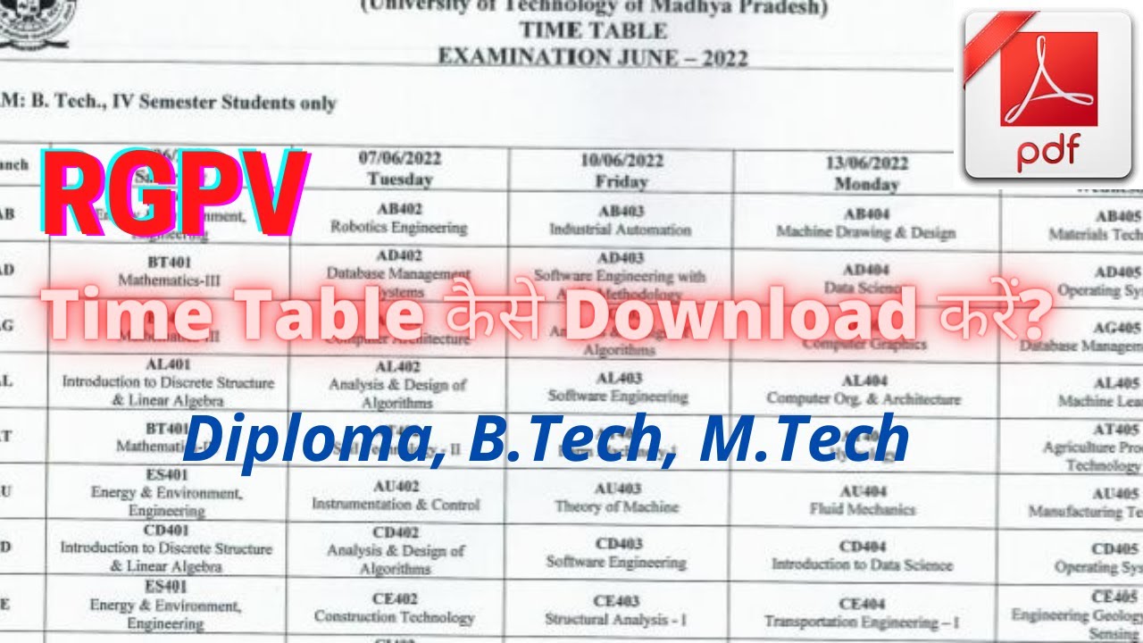 Diploma, B.Tech, M.Tech Time Table | Time Table Update 2022 | Time Table kaise download kare