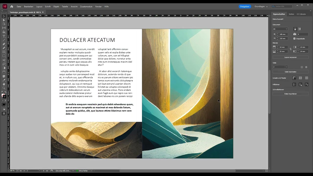 Adobe InDesign, ganzflächiges Bild, Anschnitt, Transparenz und Textbox