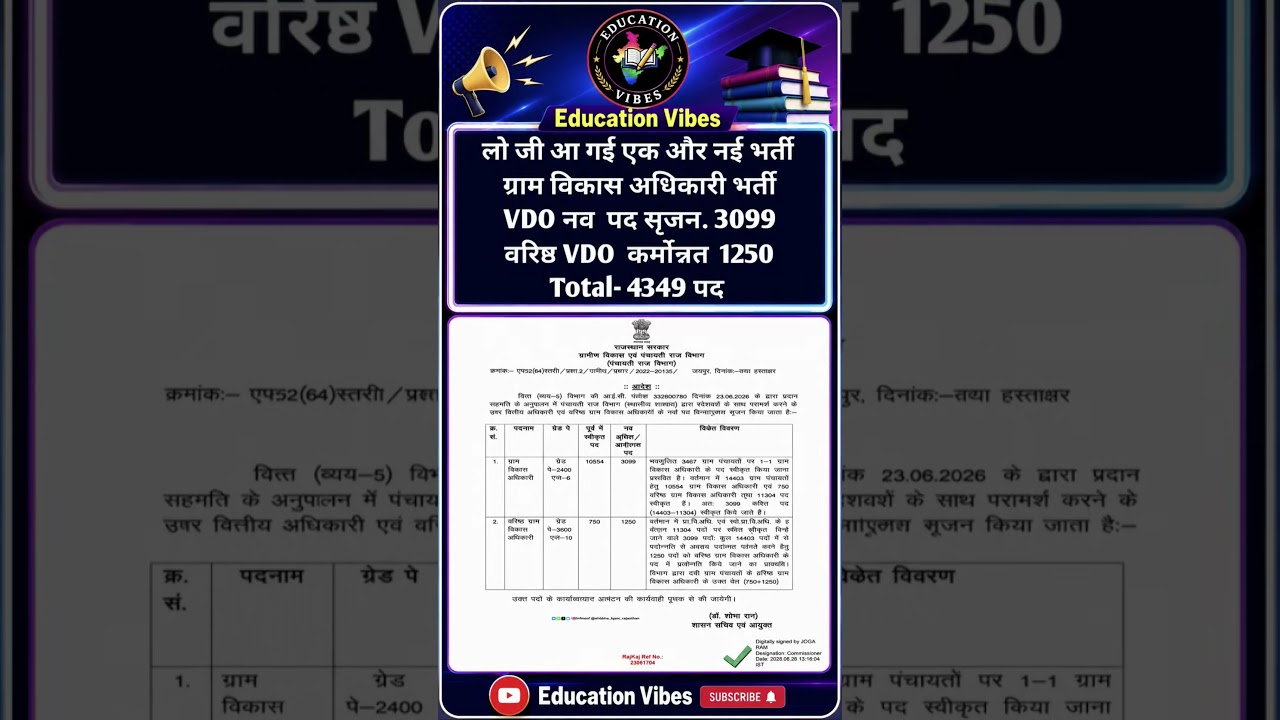 Rajasthan VDO New Vacancy 2026 🔥 4349 पदों की बड़ी खुशखबरी #rajasthanvdo #vdoexam #newvacancy