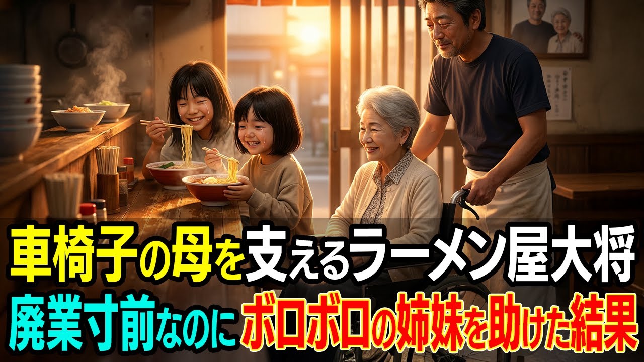【感動する話】車椅子の母を支える45歳男性。営むラーメン屋が廃業寸前なのにボロボロの姉妹を助けた結果…【朗読・シニア】