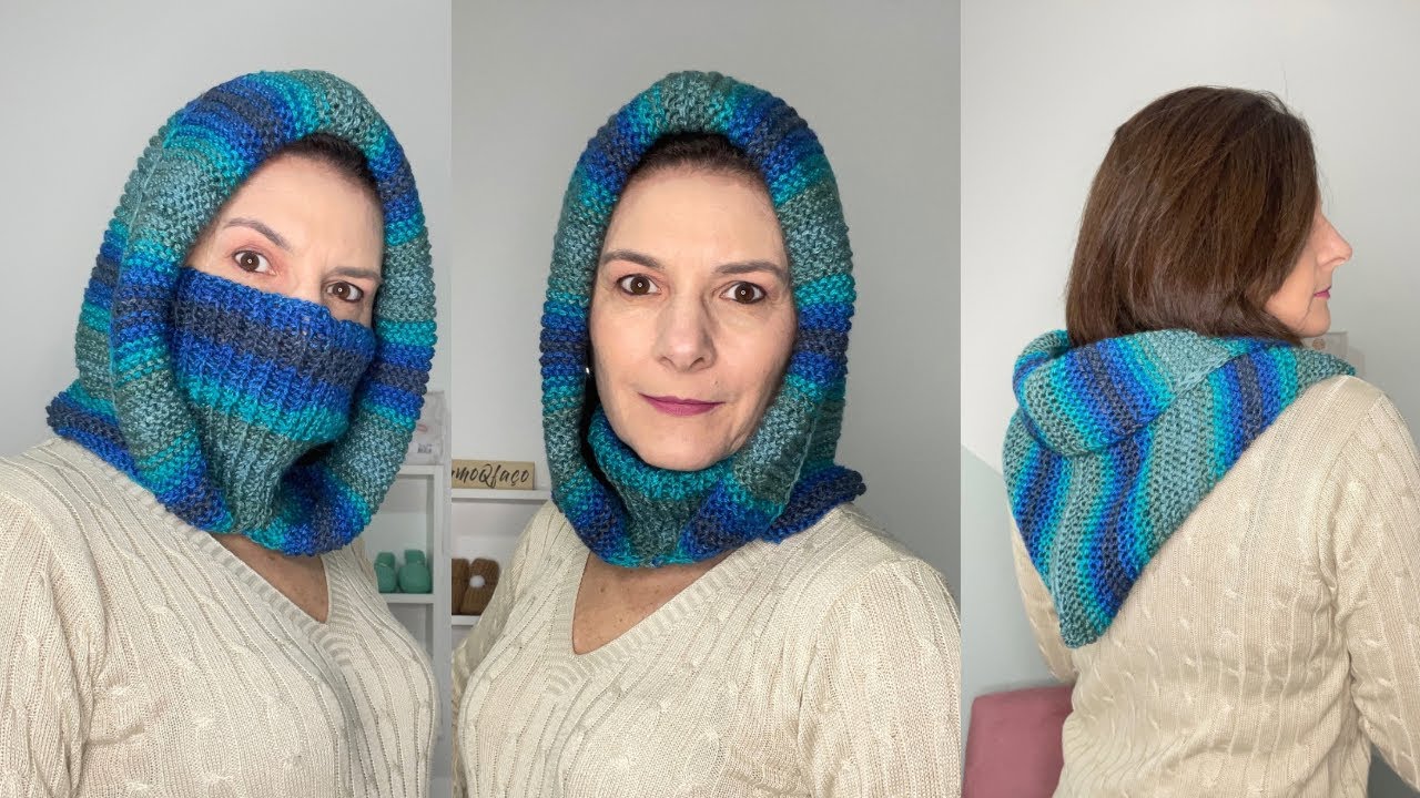 CAPUZ/GORRO COM GOLA-BALACLAVA DE TRICÔ