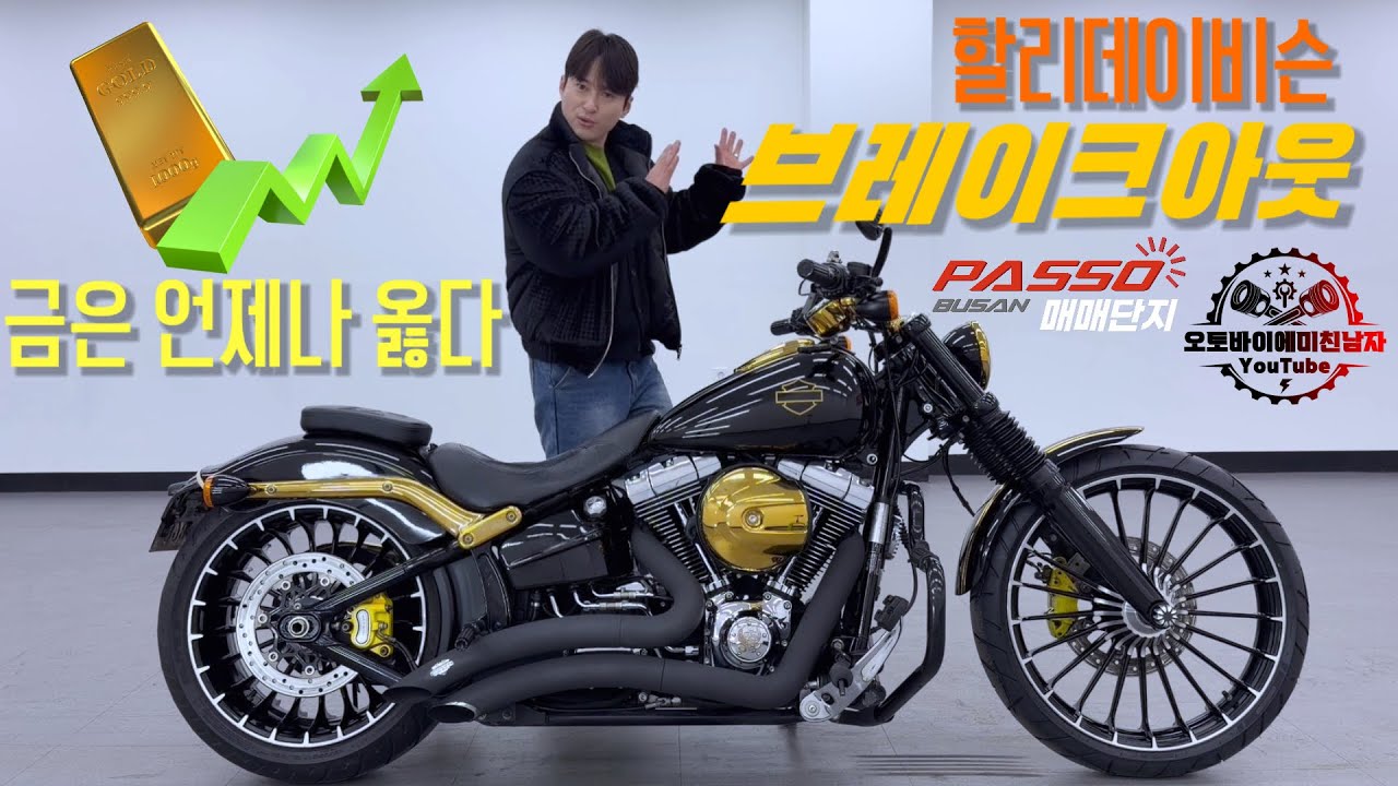 요즘 대세는 금이죠! 블랙과 골드의 조합으로 멋지게 튜닝된 #할리데이비슨 #브레이크아웃 판매합니다 #중고오토바이 
