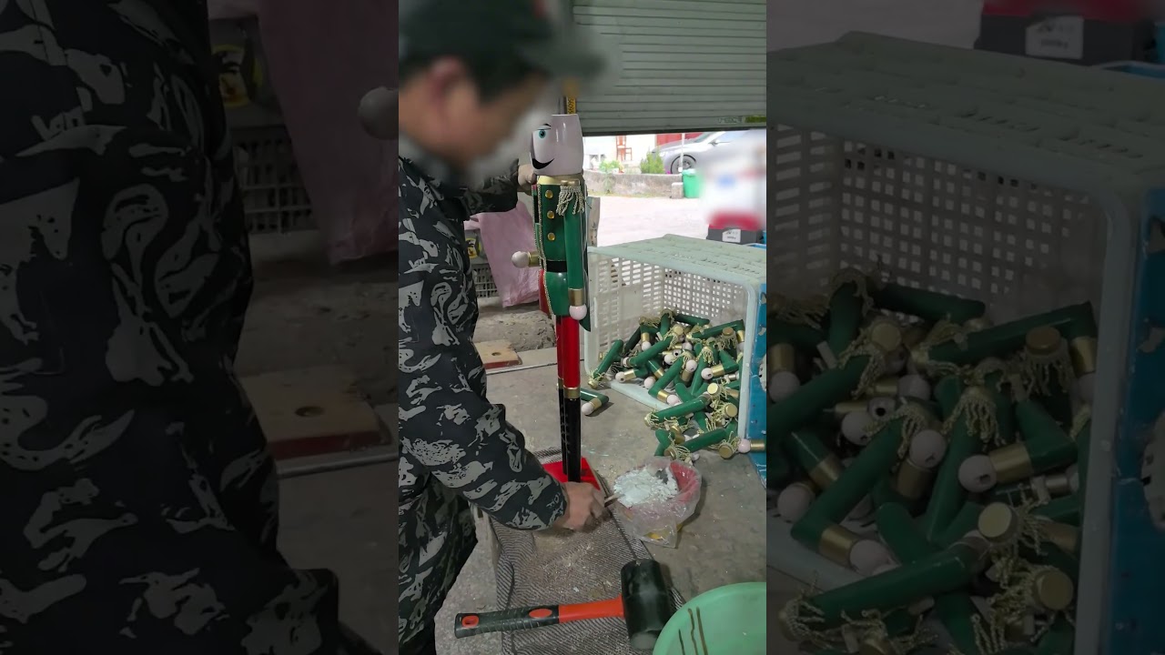 The process of making a giant nutcracker. 