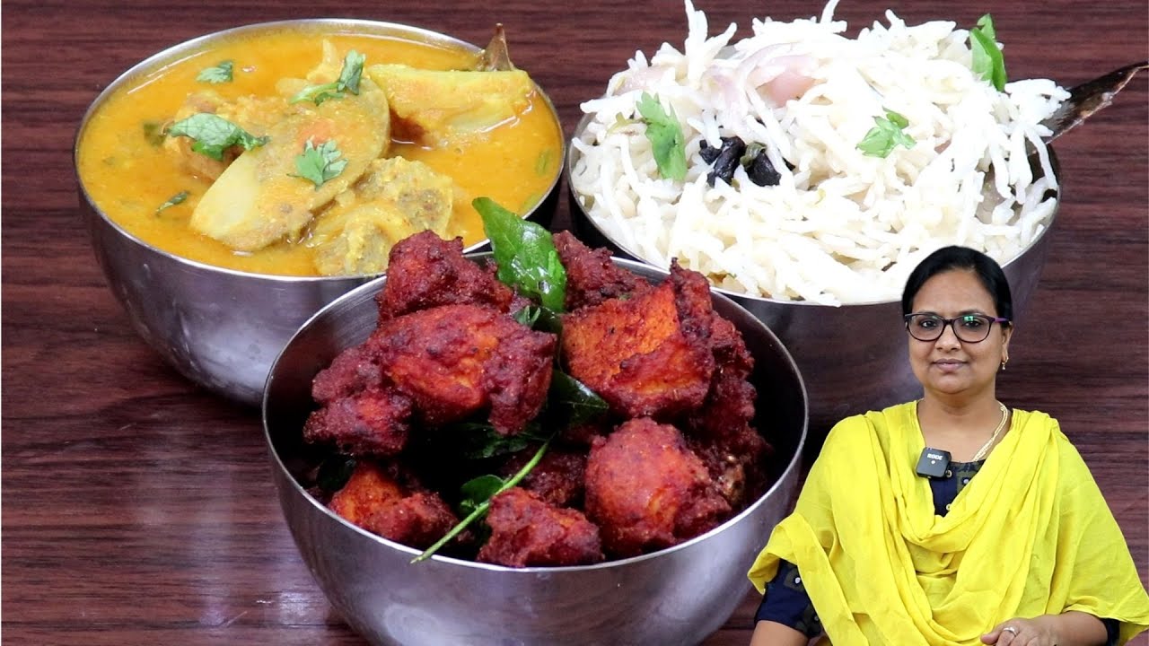 நெய்சோறு மட்டன் தால்சா சிக்கன் சில்லி | Ghee Rice | Mutton Dalcha | Chicken Chilli | Lunch Menu